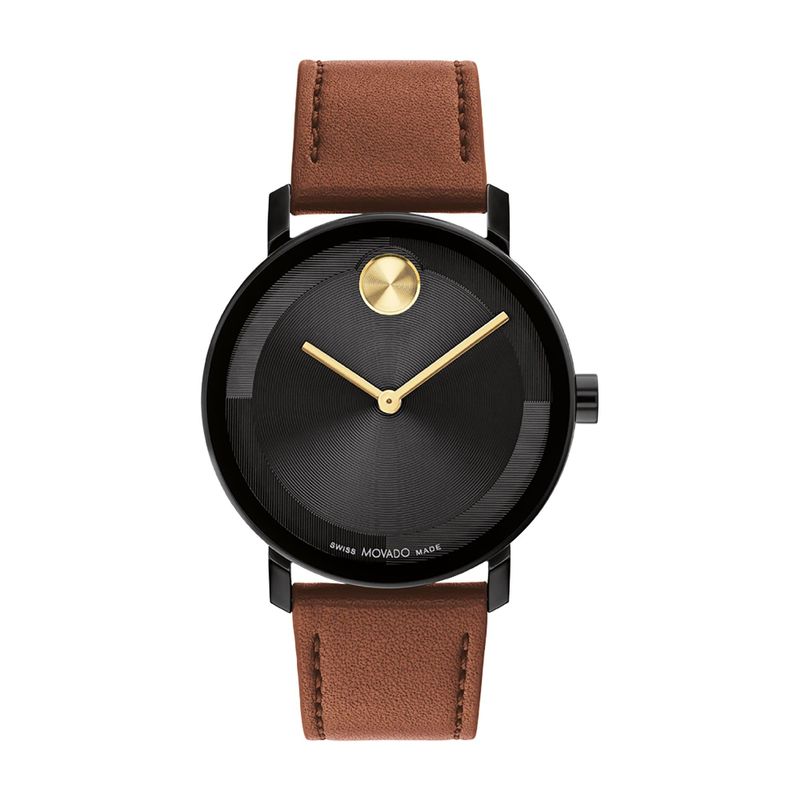 Movado - Men's Bold Evolution 2.0 Black & Cognac Leather Strap Watch Black Dial