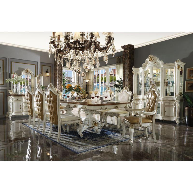 ACME Picardy Side Chair (Set-2), Fabric/Butterscotch Synthetic Leather & Antique Pearl