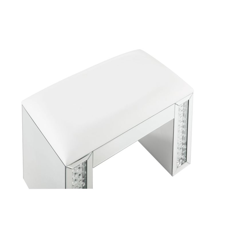 ACME Nysa Vanity Stool, Ivory Synthetic Leather, Mirrored & Faux Crystals