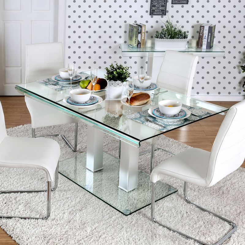 Contemporary Glass Top Dining Table in Silver