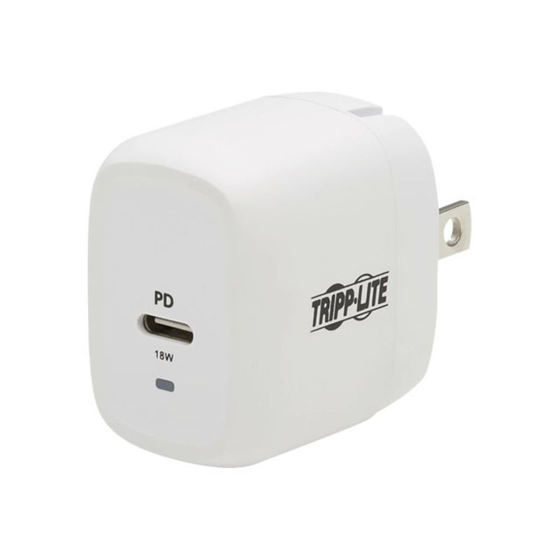 Tripp Lite USB-C Wall Charger Compact with 4 ft. USB-C to Lightning Cable - GaN Technology 18W PD Charging White power adapter - 24 pin USB-