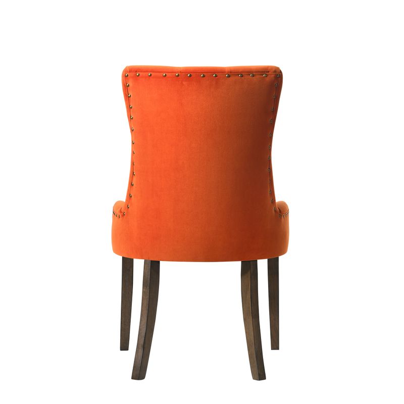 ACME Farren Side Chair (Set-2), Orange Velvet & Weathered Oak Finish