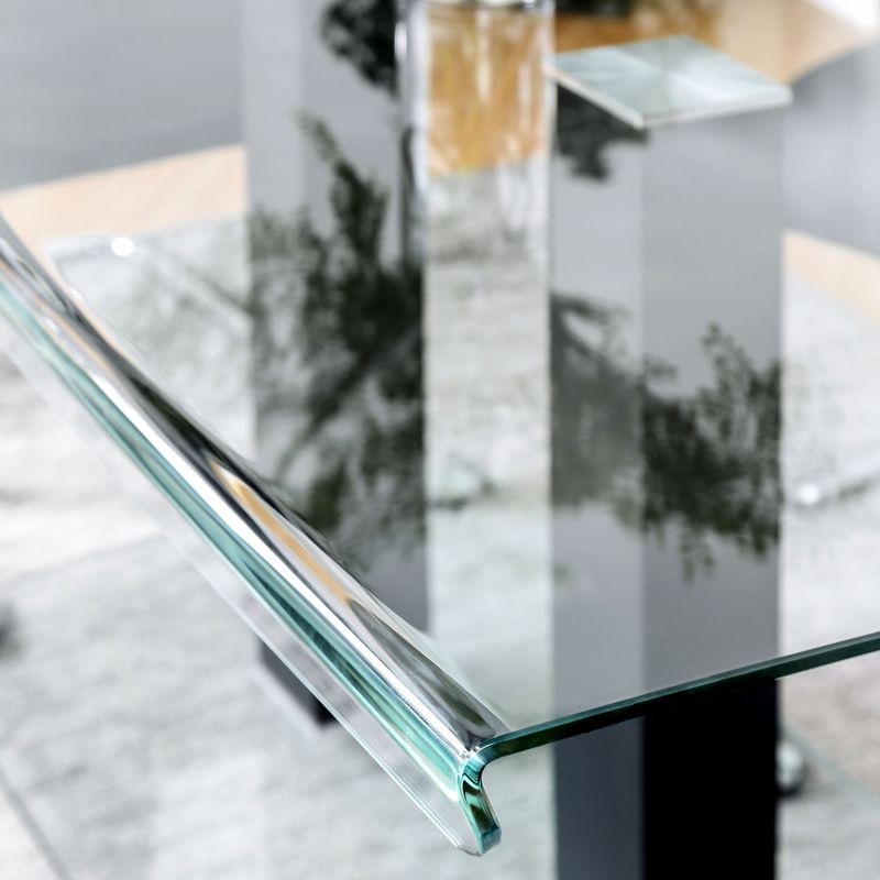 Contemporary Glass Top Dining Table in Black and Silver