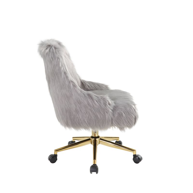 ACME Arundell II Office Chair, Gray Faux Fur & Gold Finish