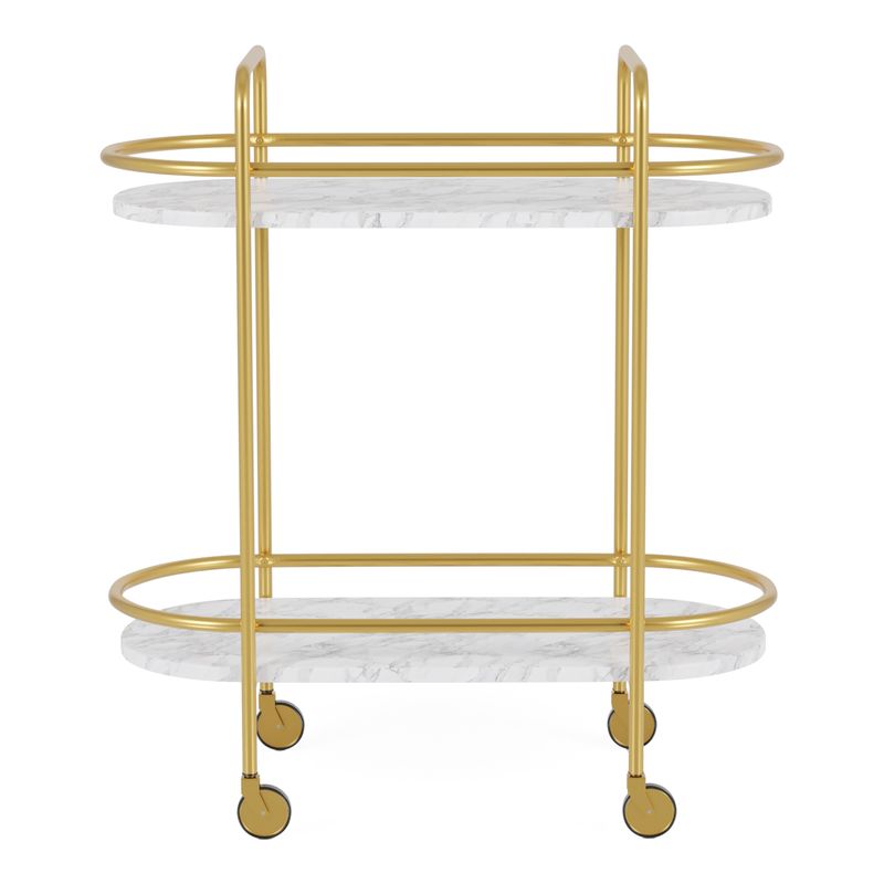 Contemporary Modern Metal 2-Shelf Serving Cart in Gold/White