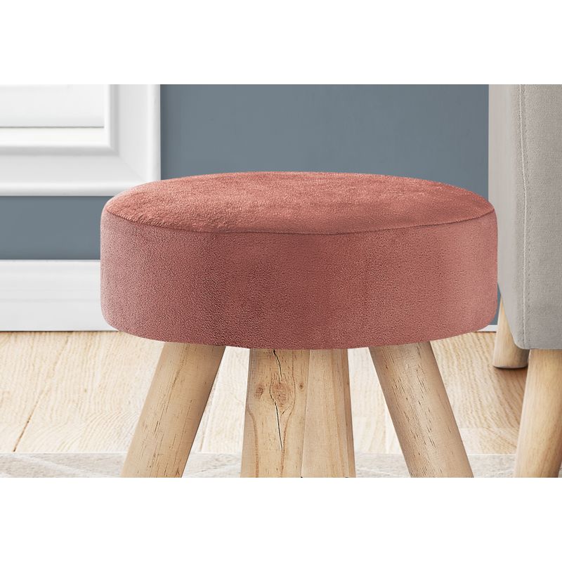 Ottoman/ Pouf/ Footrest/ Foot Stool/ 12" Round/ Velvet/ Wood Legs/ Pink/ Natural/ Contemporary/ Modern