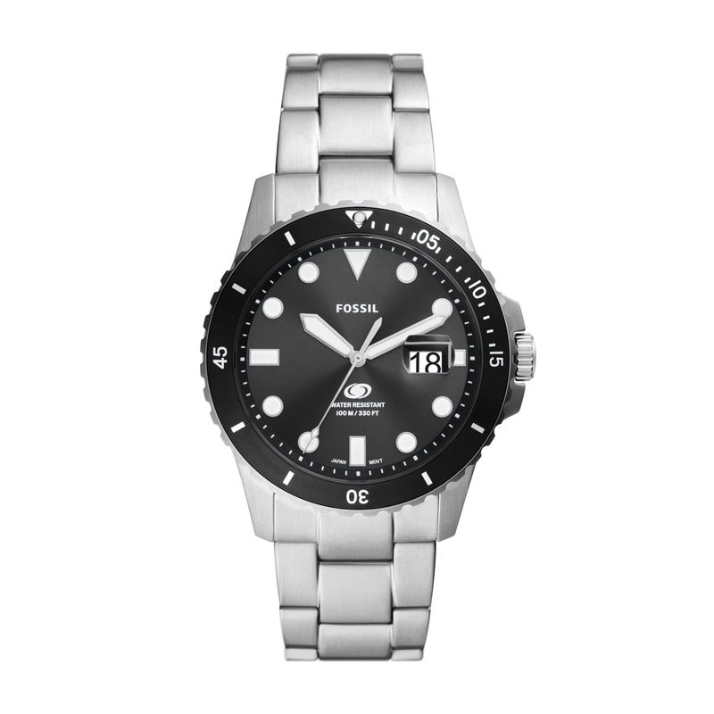 Fossil - Men's Fossil Blue Silver-Tone Stainless Steel Watch Black Dial