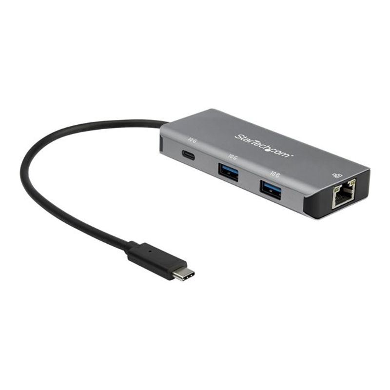 StarTech.com 3 Port USB C Hub with Gigabit Ethernet RJ45 GbE Port 2x USB-A 1x USB-C SuperSpeed 10Gbps USB 3.1/3.2 Gen 2 Type C Hub Adapter U