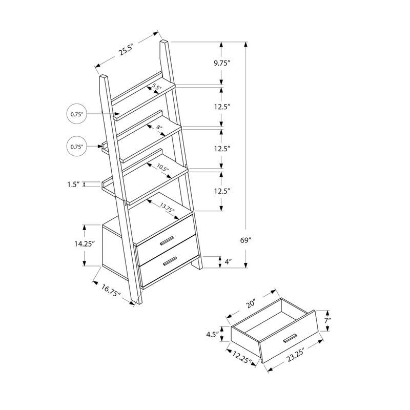 Bookshelf/ Bookcase/ Etagere/ Ladder/ 4 Tier/ 69"H/ Office/ Bedroom/ Laminate/ White/ Contemporary/ Modern