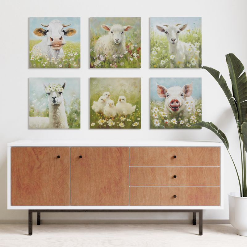 Lamb/Green Multi Sunshine Animals Lamb Canvas Wall Art See below