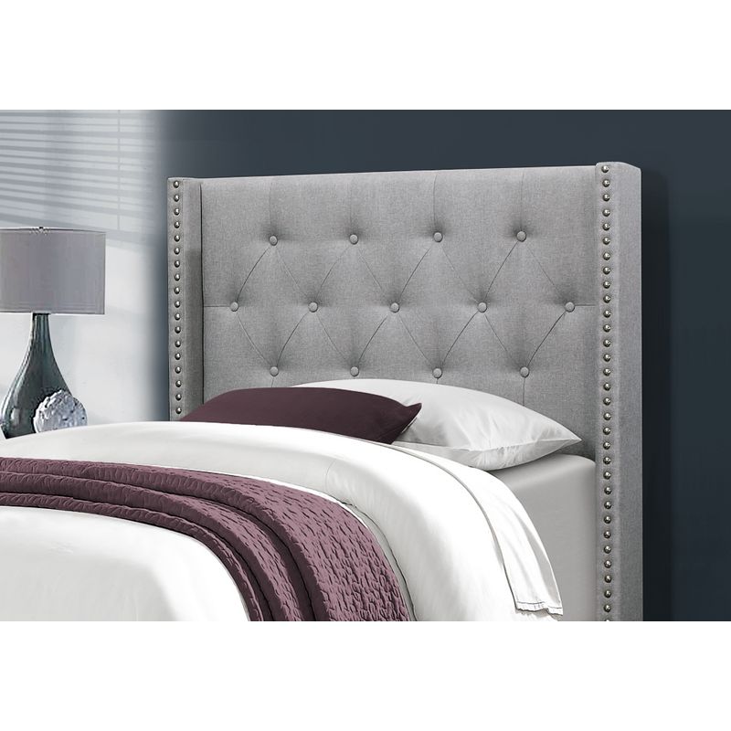 Bed - Twin Size / Grey Linen With Chrome Trim