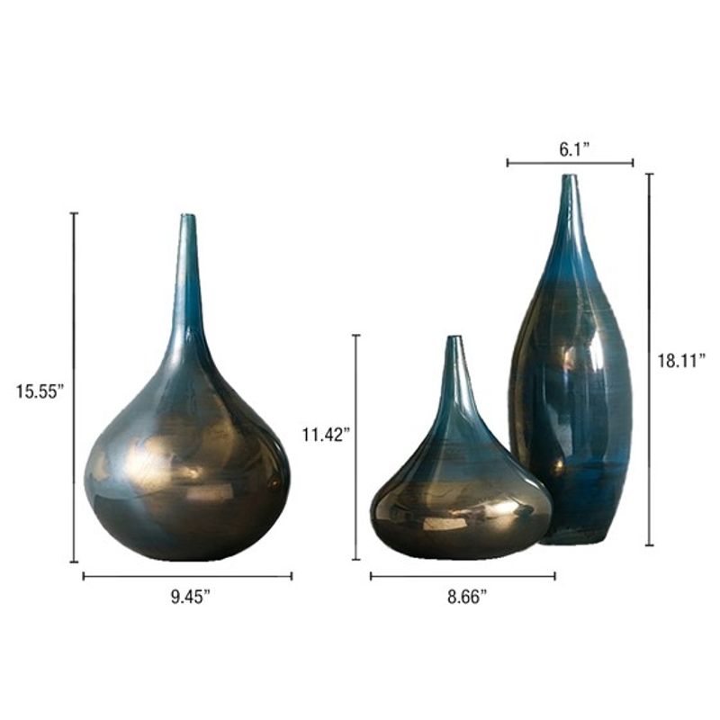 Lucia Blue and Bronze Decorative Glass Vases 3-piece set