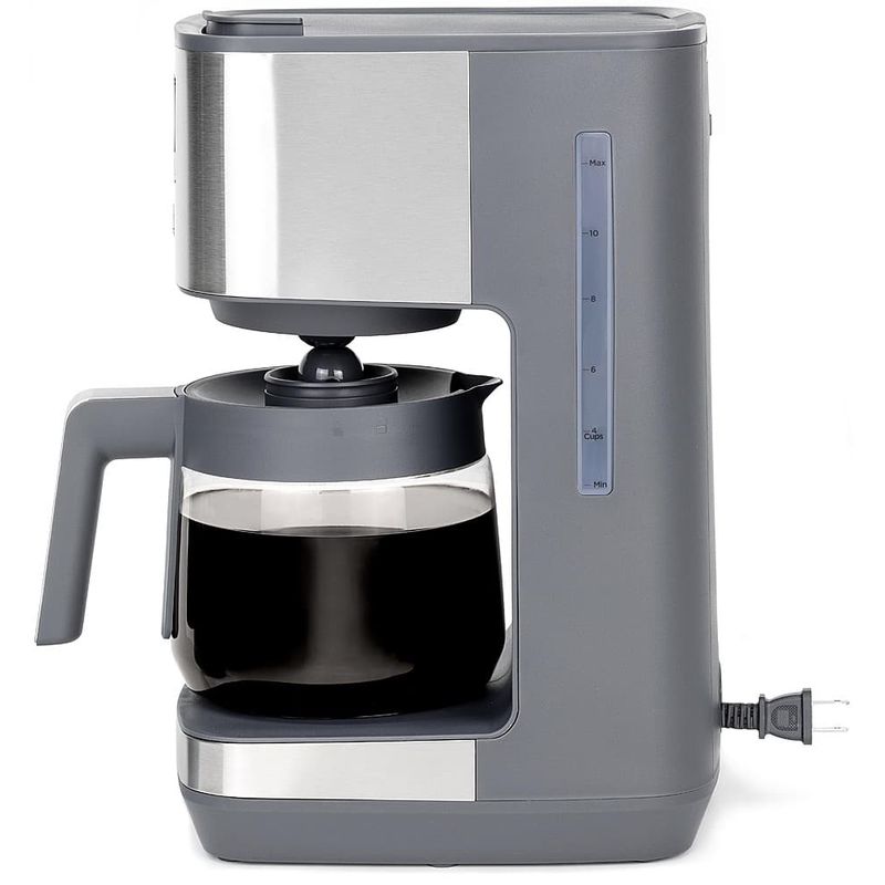 GE - 12 Cup Programmable Coffee Maker with Adjustable Keep Warm Plate and Glass Carafe - Stainless Steel