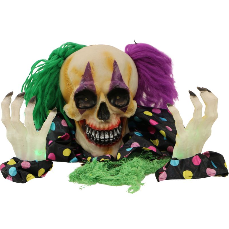 Groundbreaker Skeleton Clown with Lights and Sound, Indoor or Covered Outdoor Halloween Decoration