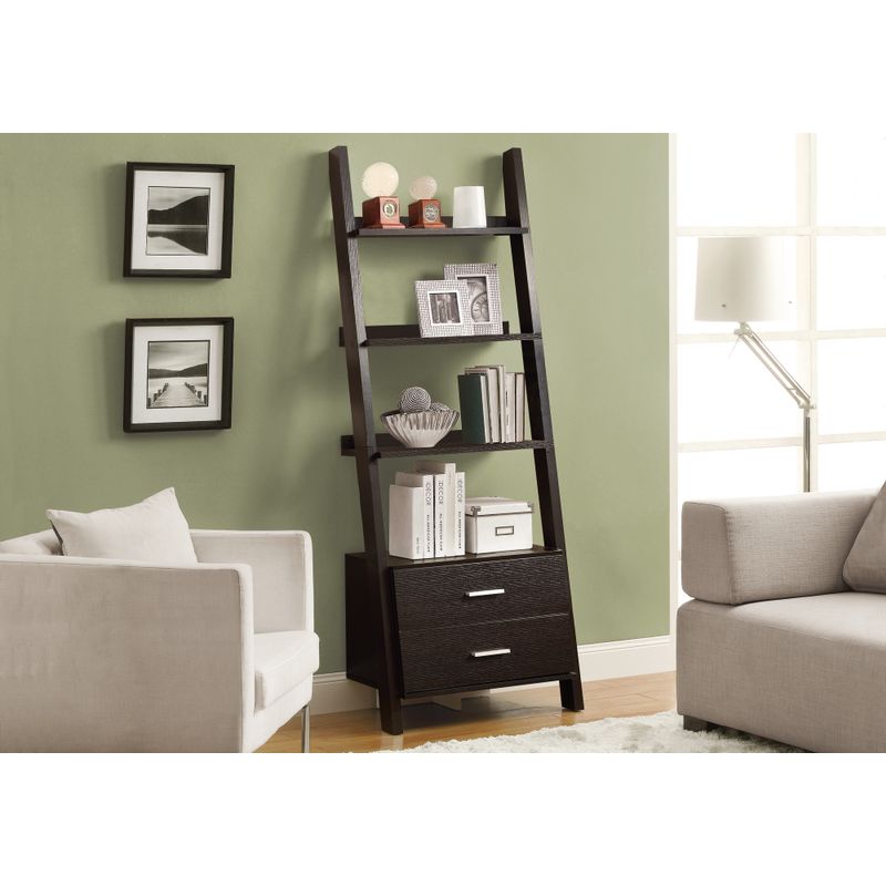 Bookshelf/ Bookcase/ Etagere/ Ladder/ 4 Tier/ 69"H/ Office/ Bedroom/ Laminate/ Brown/ Contemporary/ Modern