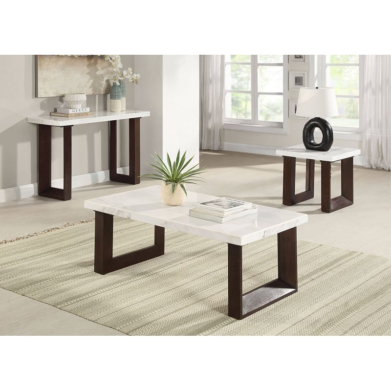 ACME Edwyn End Table w/Marble Top in Natural Marble Top & Espresso Finish