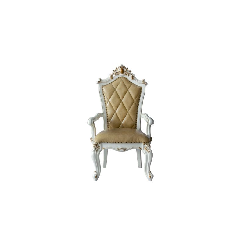 ACME Picardy Arm Chair (Set-2), Butterscotch Synthetic Leather & Antique Pearl