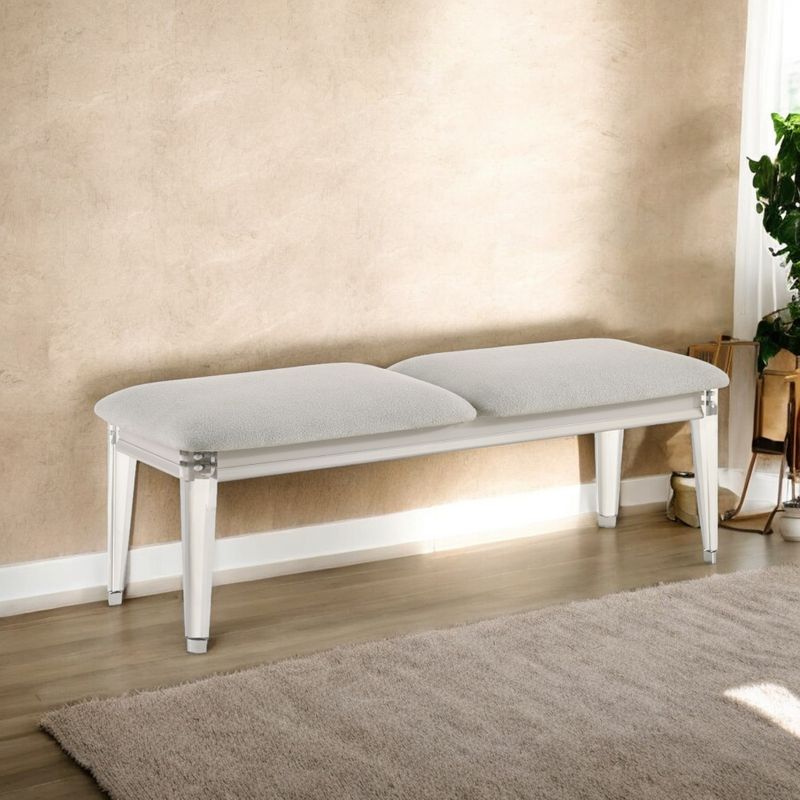 ACME Laveda Bench in Light Gray Boucle & Pearl White Finish