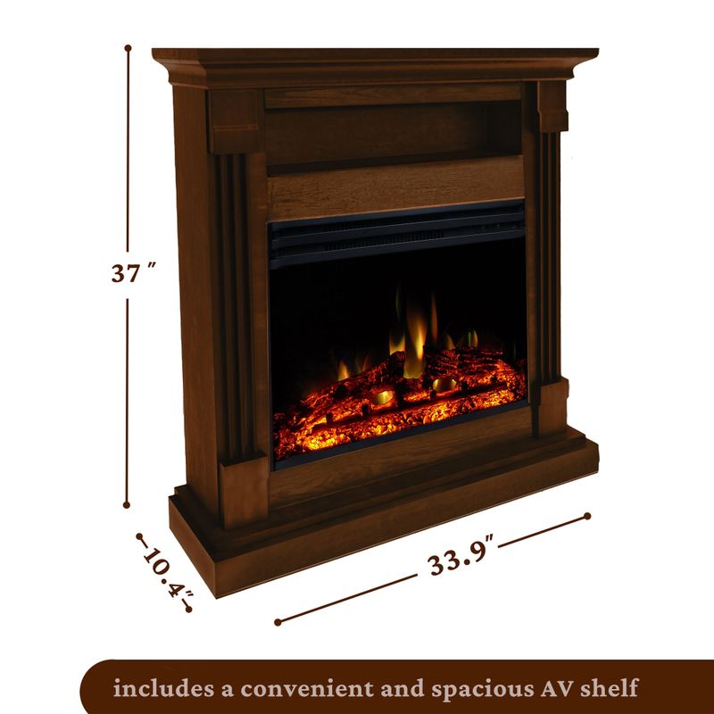 Sienna 34-In. Electric Fireplace Heater with Walnut Mantel, Enhanced Log Display, Multi-Color Flames, and Remote Control