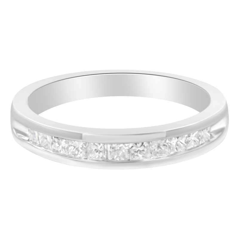 .925 Sterling Silver 1/2 Cttw Princess-Cut Diamond Channel-Set Half-Eternity Wedding or Anniversary Band Ring (H-I Color, I2 Clarity) - Size