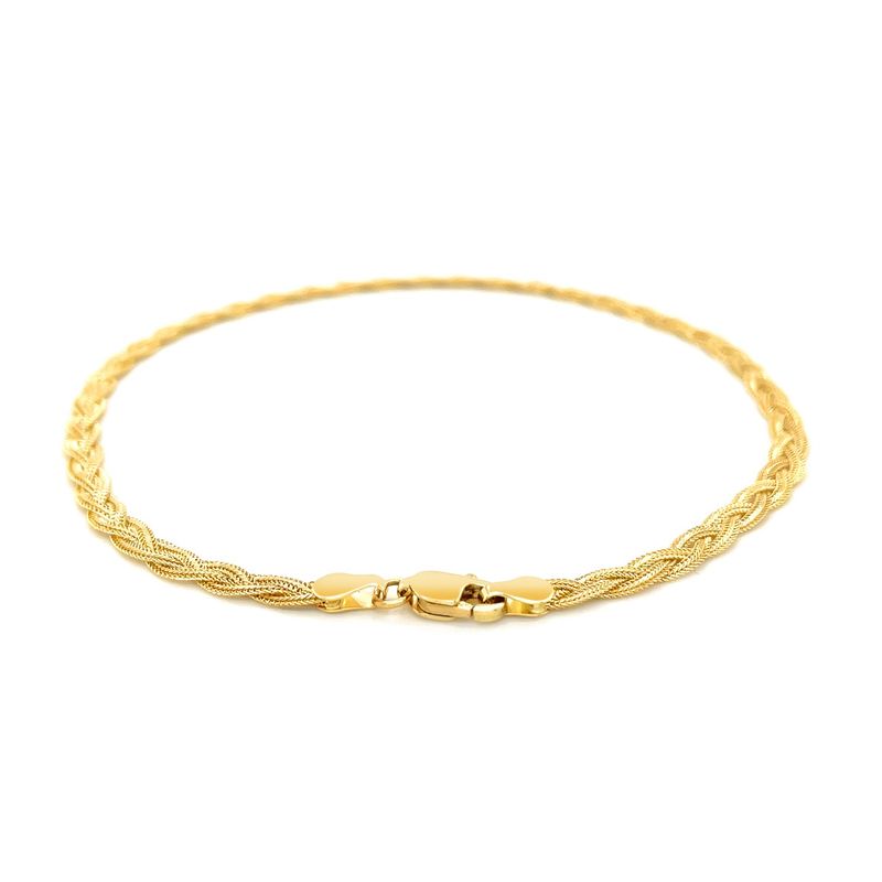 3.5mm 14k Yellow Braided Foxtail Anklet (10 Inch)