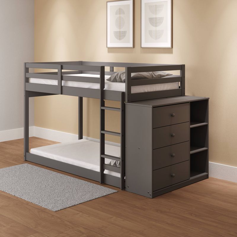 ACME Gaston Twin/Twin Bunk Bed w/4 Drawers & 3 Compartments, Gray Finish