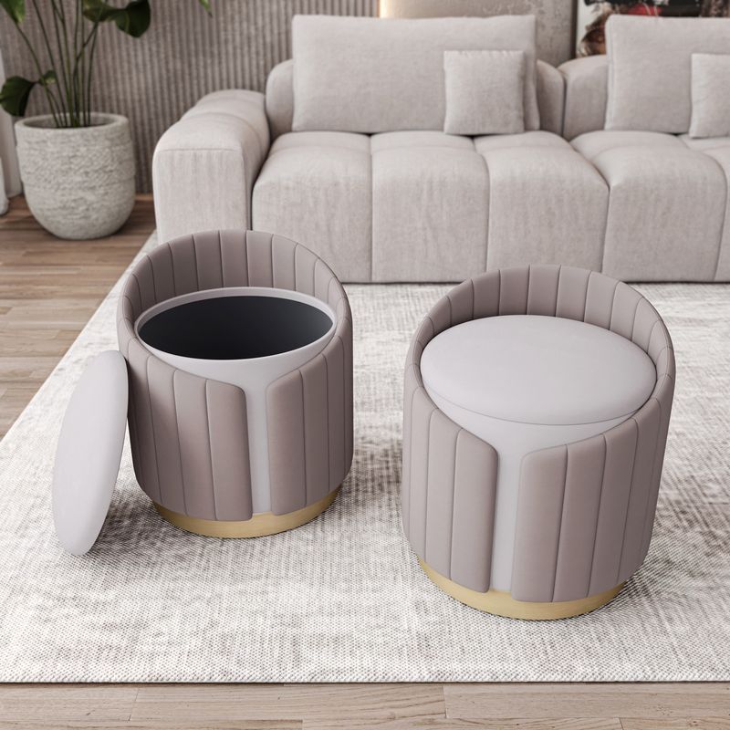 Techni Home Plush Velvet Vanity Stool Ottoman with Storage, Taupe