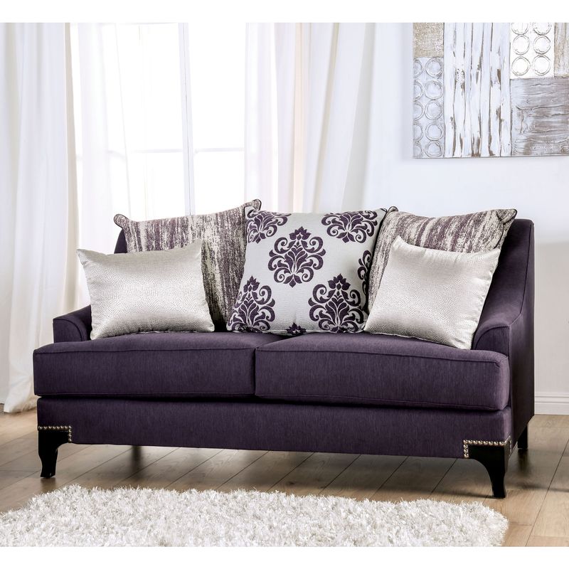 Transitional Chenille Loveseat in Purple