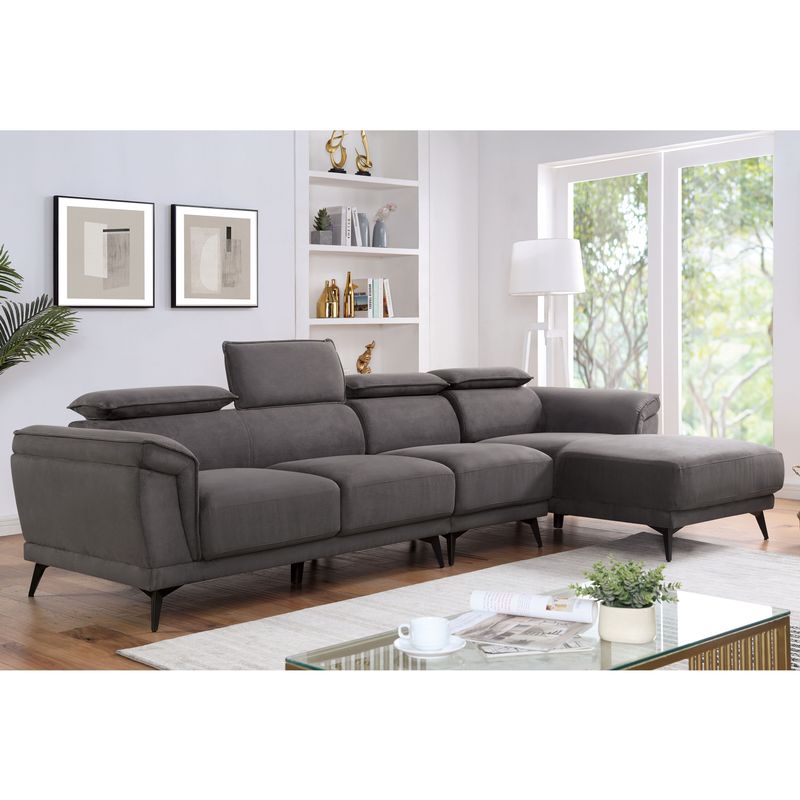 Contemporary Fabric Adjustable Headrest Sectional in Dark Gray