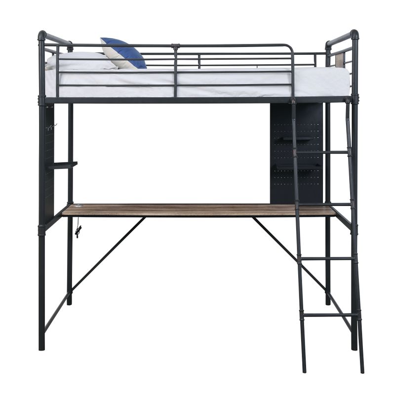ACME Cordelia Twin Loft Bed w/Desk, Antique Oak, Sandy Black & Dark Bronze Hand-Brushed Finish