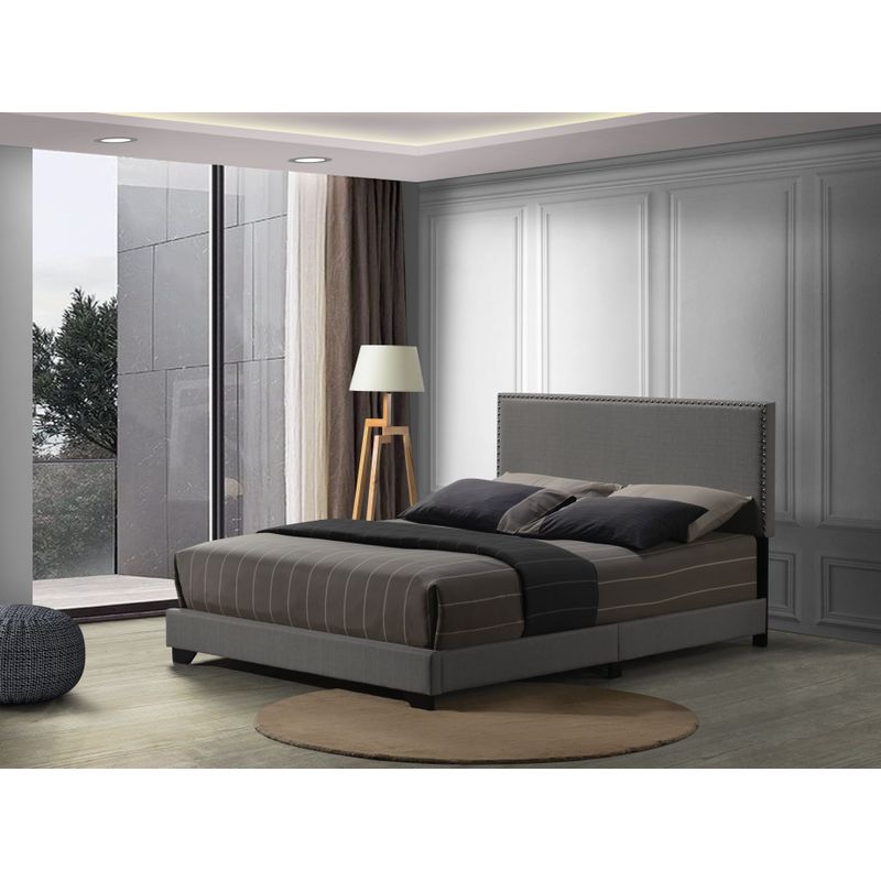 ACME Leandros Queen Bed, Light Gray Fabric