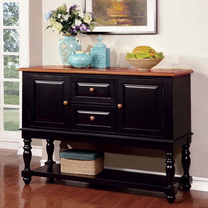 Transitional Wood Multi-Storage Sideboard in Black and Oak