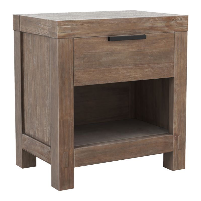 Rustic Solid Wood 1-Drawer Nightstand in Weathered Light Oak