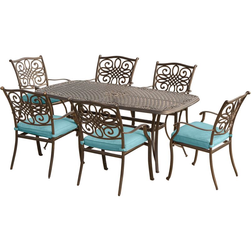 Traditions 7pc: 6 Dining Chairs, 38x72" Cast Table