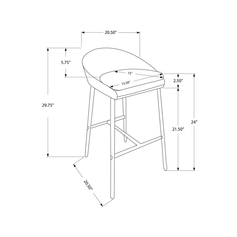 Bar Stool/ Set Of 2/ Counter Height/ Kitchen/ Metal/ Fabric/ Grey/ Chrome/ Contemporary/ Modern