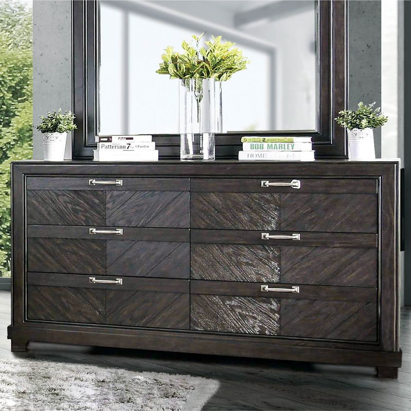 Transitional Solid Wood 6-Drawer Double Dresser in Espresso