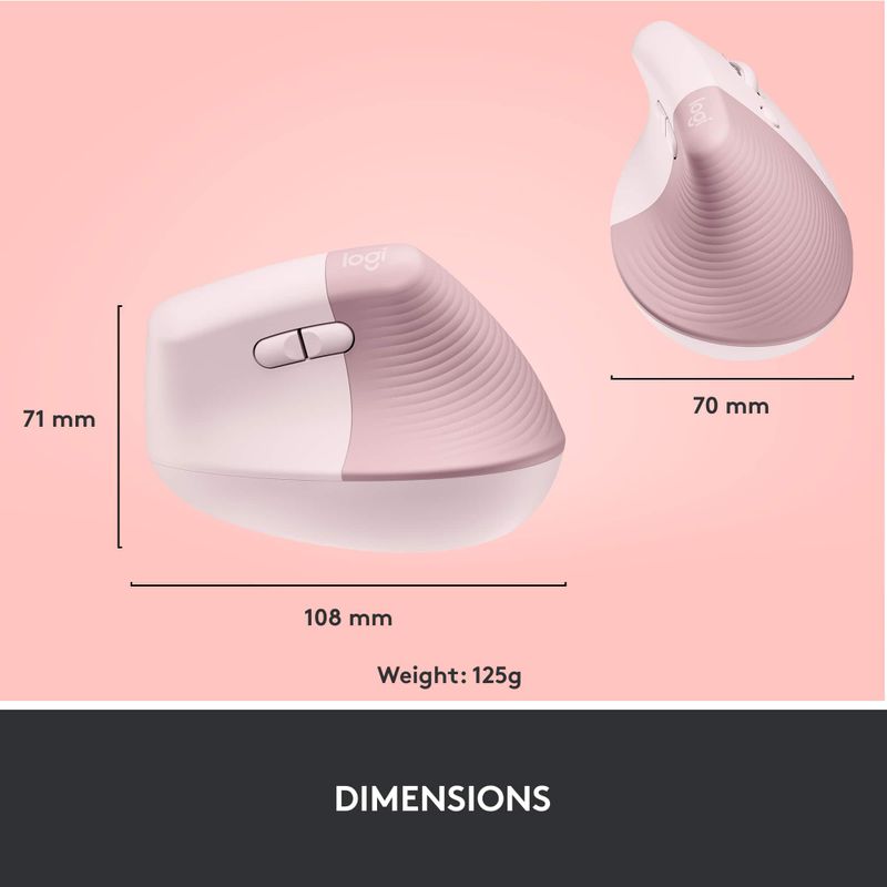 Logitech - Lift Vertical Wireless Optical Ergonomic Mouse with 4 Customizable Buttons - Wireless - Rose