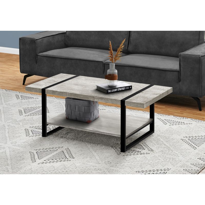 Coffee Table/ Accent/ Cocktail/ Rectangular/ Living Room/ 48"L/ Metal/ Laminate/ Grey/ Black/ Contemporary/ Modern