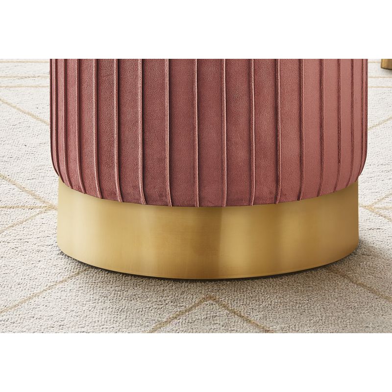 Ottoman/ Pouf/ Footrest/ Foot Stool/ 14" Round/ Velvet/ Metal Base/ Pink/ Gold/ Contemporary/ Modern