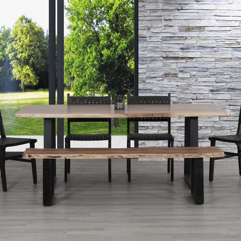 Kiel Brown/Black Acacia Solid Wood Backless Dining Bench 70 in. W x 18 in. H