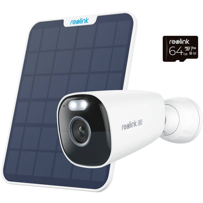 Reolink - Argus Series B360 Outdoor 4K Security Camera with 64GB MicroSD, Solar Panel charged Battery & Color Night Vision - White