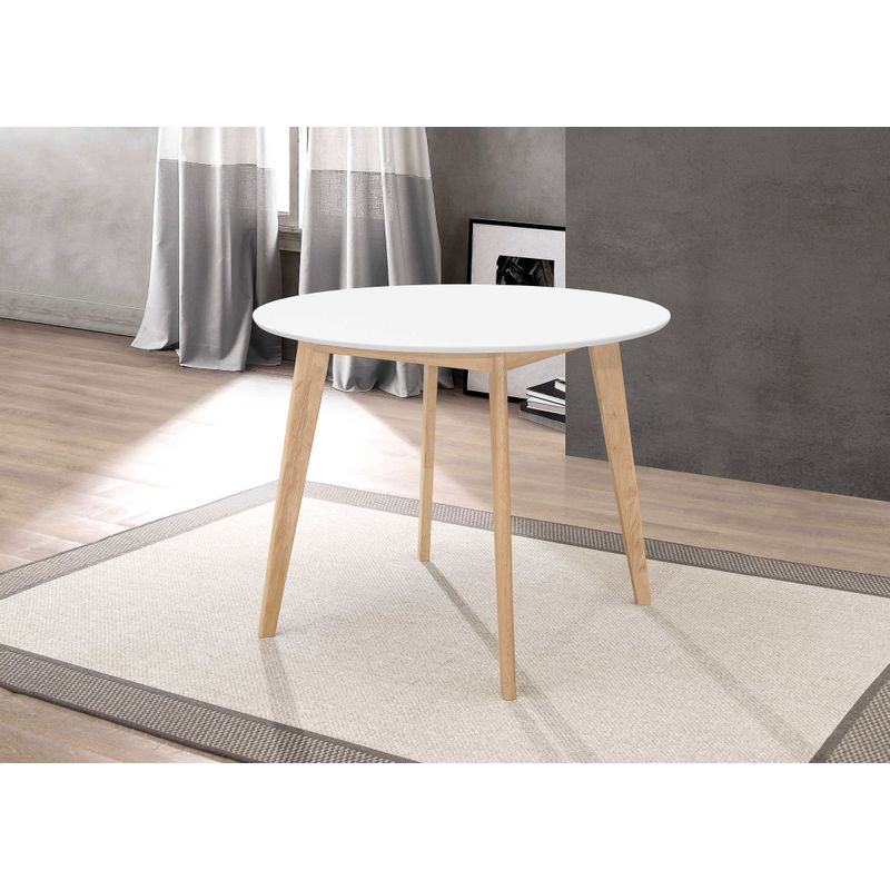 Breckenridge Round Dining Table Matte White and Natural Oak