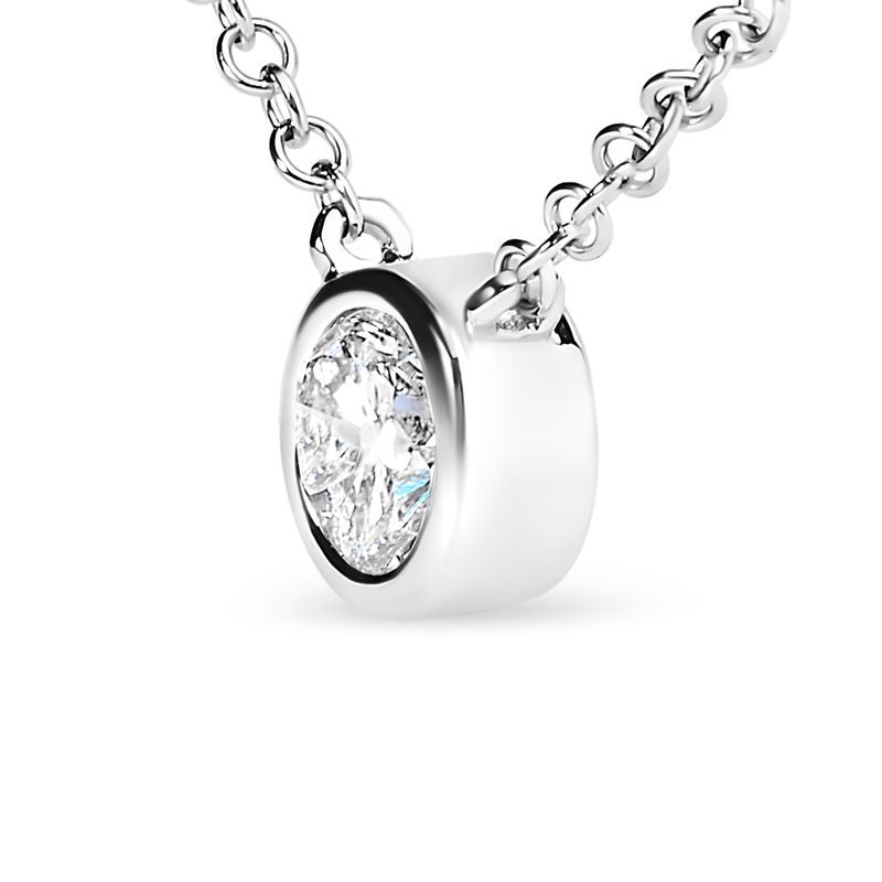 10K White Gold 1/10 Carat Round Brilliant-Cut Diamond Modern Bezel-Set Solitaire 16"-18" Pendant Necklace (H-I Color, SI2-I1 Clarity)