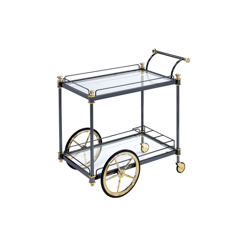 ACME Cyrus Serving Cart, Black/Gold & Clear Glass
