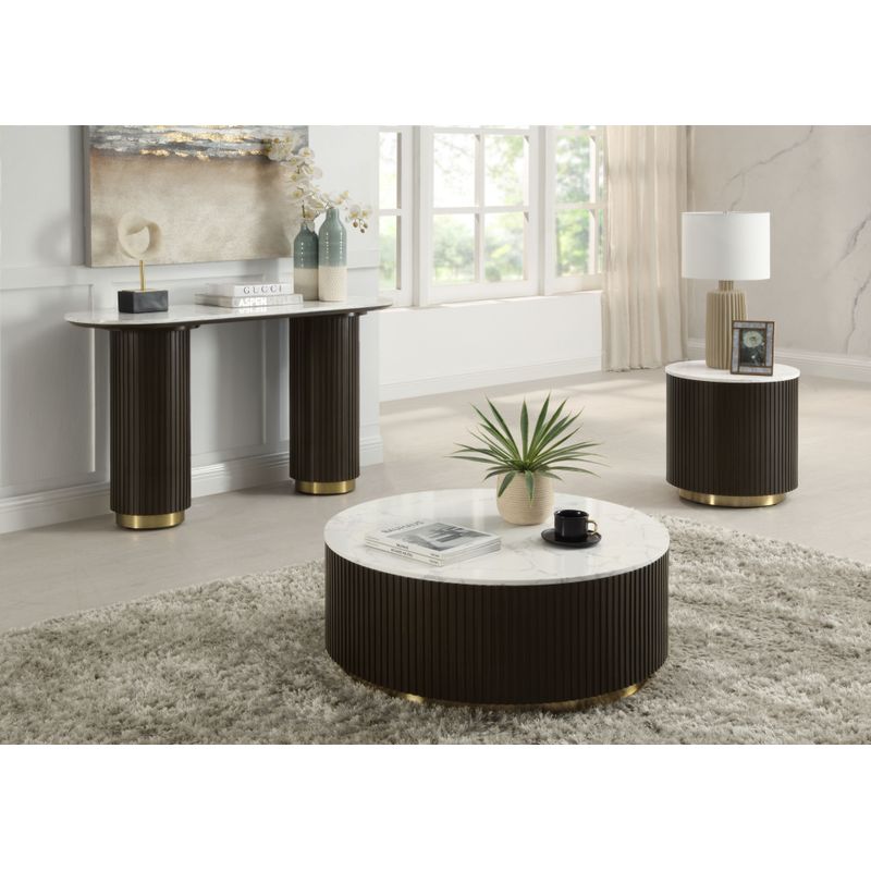 ACME Clayten End Table in White Natural Marble Top & Espresso Finish