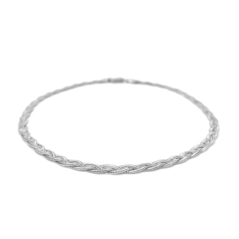 3.5mm 14k White Braided Foxtail Anklet (10 Inch)