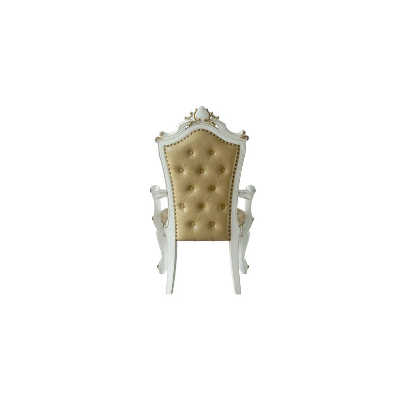 ACME Picardy Arm Chair (Set-2), Butterscotch Synthetic Leather & Antique Pearl