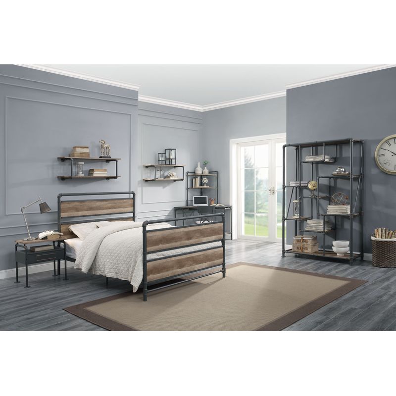 ACME Brantley Bookshelf, Antique Oak & Sandy Gray Finish