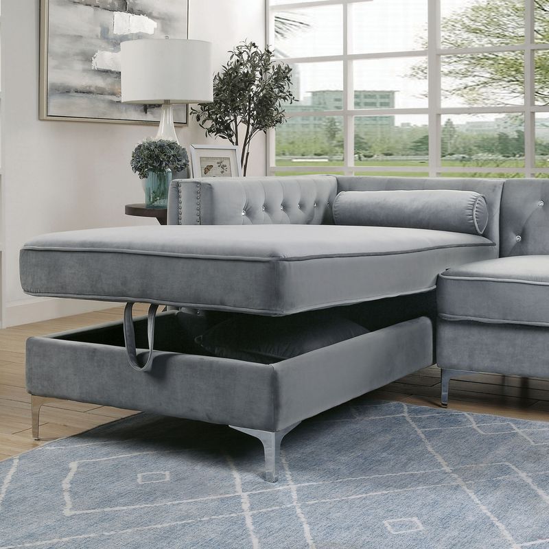 Glam Tufted Fabric Sectional in Gray
