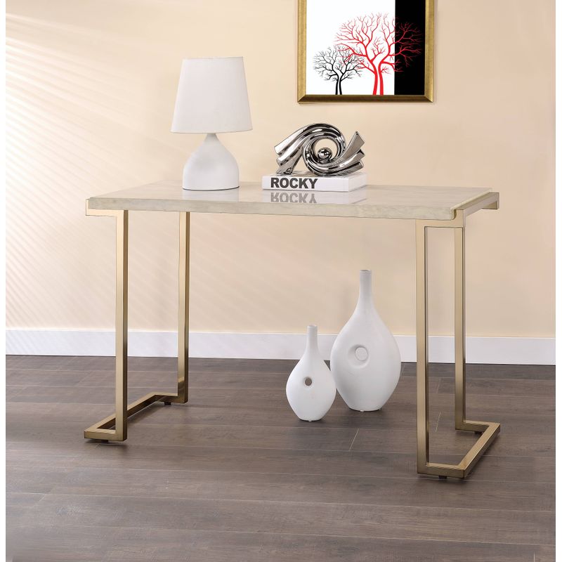 ACME Boice II Sofa Table, Engineering Stone Top & Champagne